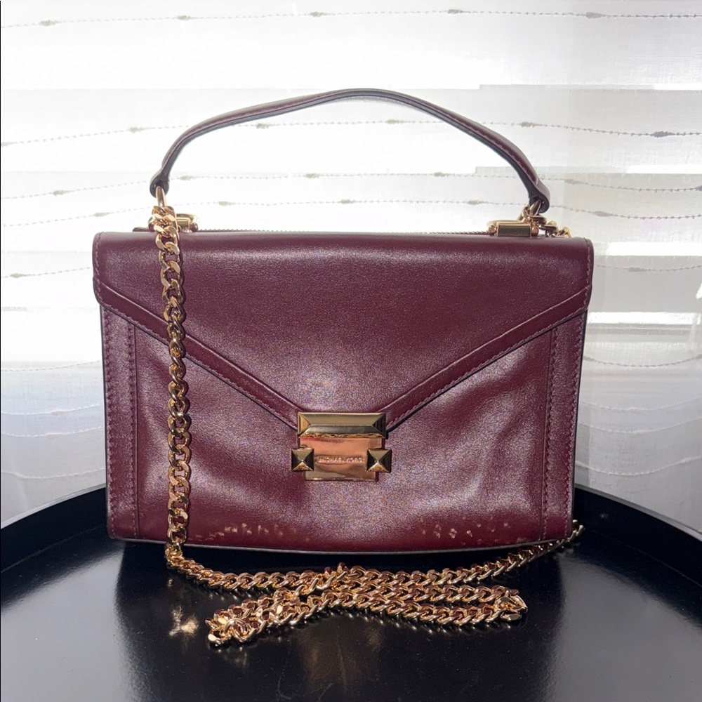 Michael Kors Burgundy Leather Crossbody with Gold Chain
